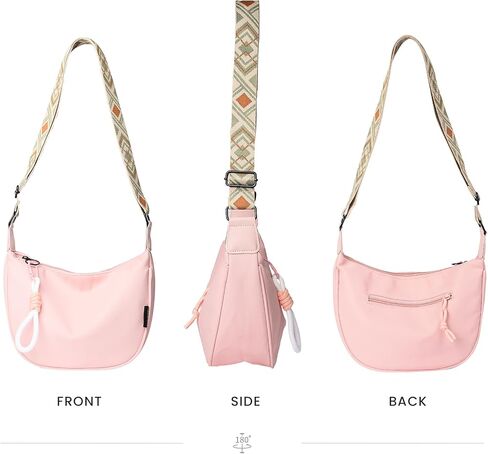 حقيبة كتف هلالية من النايلون خفيفة الوزن للنساء - حزام قابل للتعديل، تصميم هندسي، خيارات متعددة الألوان in Kuwait