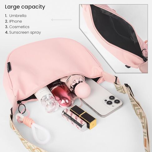 حقيبة كتف هلالية من النايلون خفيفة الوزن للنساء - حزام قابل للتعديل، تصميم هندسي، خيارات متعددة الألوان in Kuwait