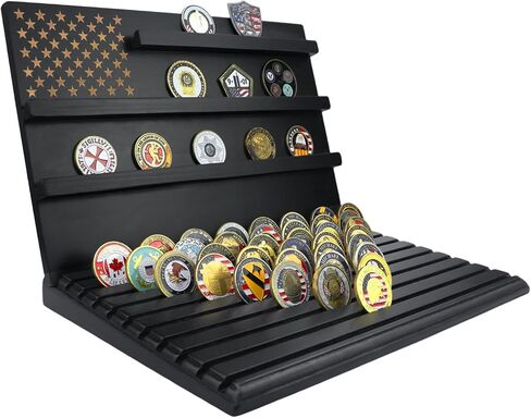 Challenge Coin Display Stand, 13-Row Solid Wood Military Coin Holder with Sloped Base, Holds 80-110 Coins, Coin Holders for Collectors in Kuwait