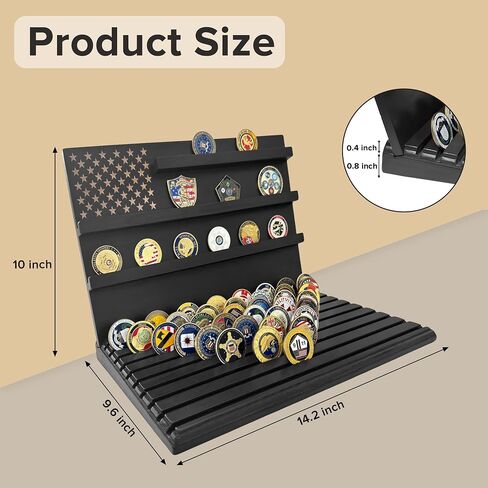 Challenge Coin Display Stand, 13-Row Solid Wood Military Coin Holder with Sloped Base, Holds 80-110 Coins, Coin Holders for Collectors in Kuwait