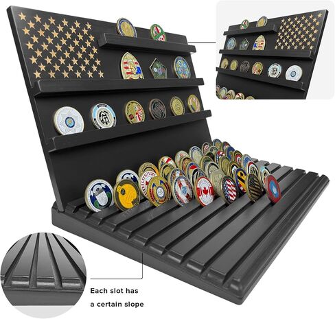 Challenge Coin Display Stand, 13-Row Solid Wood Military Coin Holder with Sloped Base, Holds 80-110 Coins, Coin Holders for Collectors in Kuwait