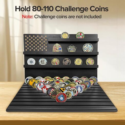 Challenge Coin Display Stand, 13-Row Solid Wood Military Coin Holder with Sloped Base, Holds 80-110 Coins, Coin Holders for Collectors in Kuwait
