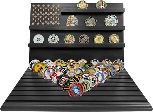 Challenge Coin Display Stand, 13-Row Solid Wood Military Coin Holder with Sloped Base, Holds 80-110 Coins, Coin Holders for Collectors in Kuwait
