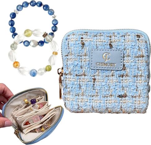 2025 New Travel Jewelry Case – Jewelry Organizer Travel for Rings, Bracelets, & Bangles with Smooth Metal Zipper, Elegant Jewelry Roll for Journey, Crystal Jewelry Storage Pouch, Mini, Tweed Blue in Saudi Arabia