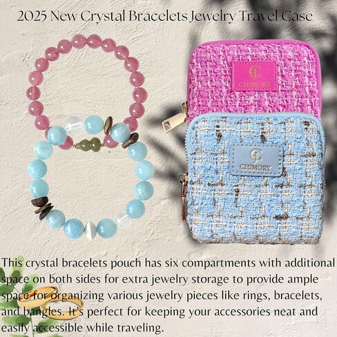 2025 New Travel Jewelry Case – Jewelry Organizer Travel for Rings, Bracelets, & Bangles with Smooth Metal Zipper, Elegant Jewelry Roll for Journey, Crystal Jewelry Storage Pouch, Mini, Tweed Blue in Saudi Arabia