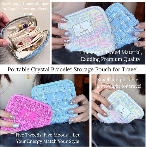 2025 New Travel Jewelry Case – Jewelry Organizer Travel for Rings, Bracelets, & Bangles with Smooth Metal Zipper, Elegant Jewelry Roll for Journey, Crystal Jewelry Storage Pouch, Mini, Tweed Blue in Saudi Arabia