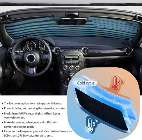 The Original Windshield Sun Shade for Mazda MX-5 NC RF Miata 2009 2010 2011 2012 2013 2014 2015 Car Windshield Reflective Sunshade Protector Sun Shade Accessories（Silver） in Kuwait