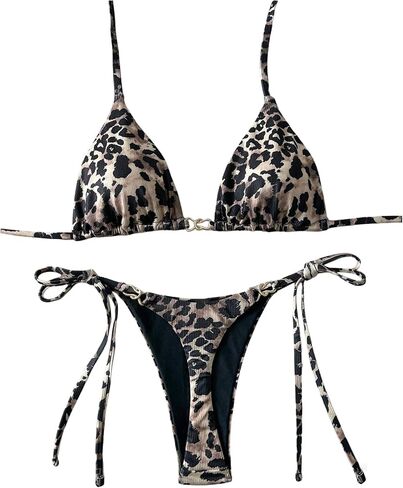 GORGLITTER Women's Cheetah Leopard Print Triangle Halter Bikini Sets High Waisted Thong Swimsuits Summer Bathing Suit in Saudi Arabia