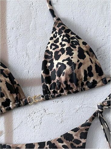 GORGLITTER Women's Cheetah Leopard Print Triangle Halter Bikini Sets High Waisted Thong Swimsuits Summer Bathing Suit in Saudi Arabia