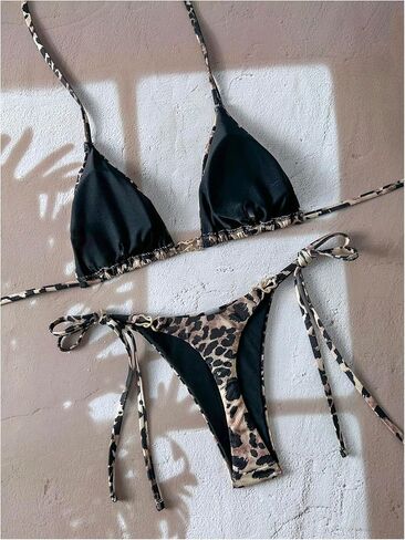 GORGLITTER Women's Cheetah Leopard Print Triangle Halter Bikini Sets High Waisted Thong Swimsuits Summer Bathing Suit in Saudi Arabia
