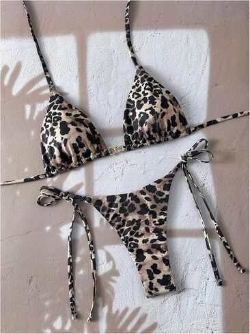 GORGLITTER Women's Cheetah Leopard Print Triangle Halter Bikini Sets High Waisted Thong Swimsuits Summer Bathing Suit in Saudi Arabia