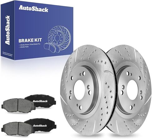 وسادات فرامل دوارة من السيراميك لدوارات الفرامل المحفورة والمشقوقة من AutoShack | بديل لسيارة هوندا سيفيك 2012-2015 2013-2015 أكورا ILX | فضة مطلية بالزنك | طقم فرامل 6 قطع | سيلفر شيلد برو in Saudi Arabia