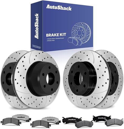 وسادات فرامل سيراميك أمامية وخلفية محفورة ومشقوقة من AutoShack | بديل لسيارة جي إم سي سافانا 1500 يوكون شيفروليه تاهو 2003-2008 إكسبريس 1500 | المغلفة الإلكترونية | طقم فرامل 12 قطعة | ShadowGuard in Saudi Arabia
