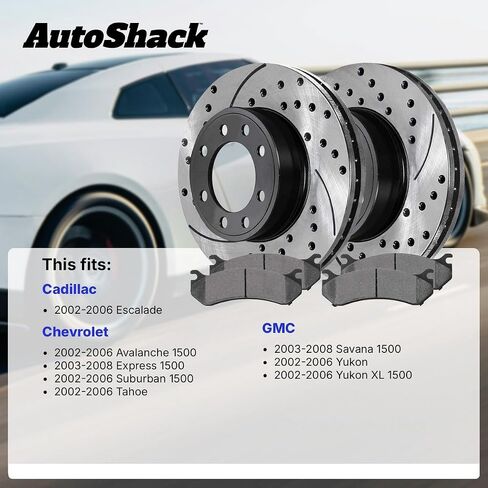وسادات فرامل سيراميك أمامية وخلفية محفورة ومشقوقة من AutoShack | بديل لسيارة جي إم سي سافانا 1500 يوكون شيفروليه تاهو 2003-2008 إكسبريس 1500 | المغلفة الإلكترونية | طقم فرامل 12 قطعة | ShadowGuard in Saudi Arabia