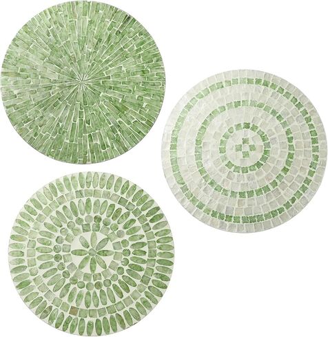 Tioncy 3 Pcs Mother of Pearl Shell Plate coastal wall art Mosaic Wall Sculpture shell wall decor Handmade Hanging Black Wall Plates Bedroom Bathroom Decoration for Home Office Holiday Hotel in Kuwait