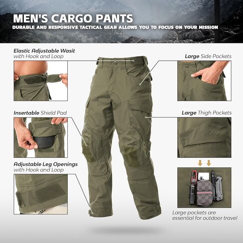 Men's Tactical Pants Water Resistant Ripstop Cargo Pants for Men Multi Pockets Hiking Work Pants with Knee Pads in Saudi Arabia
