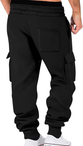 Wangdo Mens Cargo Sweatpants Heavyweight Elastic Waist Fleece Lined Joggers for Men with Pockets Baggy Drawstring Track Pants in Saudi Arabia