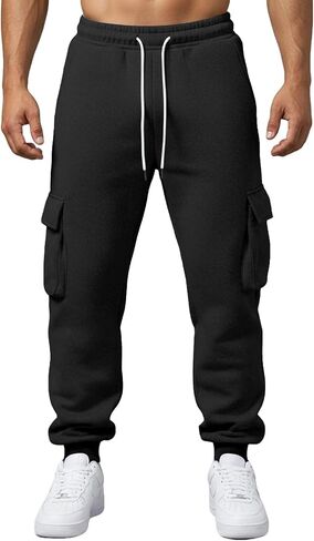 Wangdo Mens Cargo Sweatpants Heavyweight Elastic Waist Fleece Lined Joggers for Men with Pockets Baggy Drawstring Track Pants in Saudi Arabia