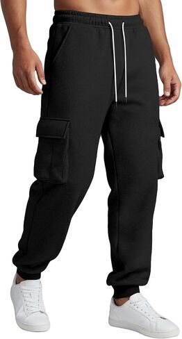 Wangdo Mens Cargo Sweatpants Heavyweight Elastic Waist Fleece Lined Joggers for Men with Pockets Baggy Drawstring Track Pants in Saudi Arabia
