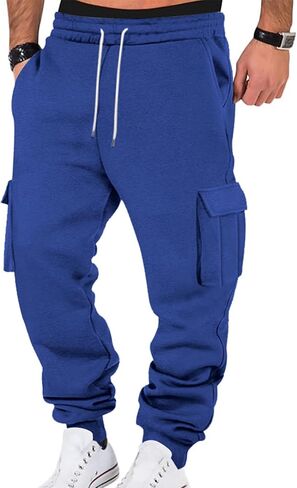 Wangdo Mens Cargo Sweatpants Heavyweight Elastic Waist Fleece Lined Joggers for Men with Pockets Baggy Drawstring Track Pants in Saudi Arabia