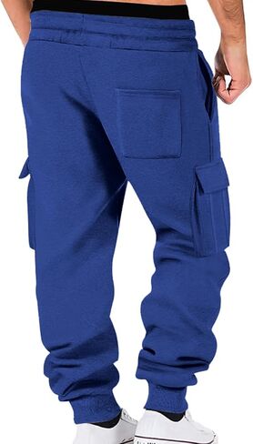 Wangdo Mens Cargo Sweatpants Heavyweight Elastic Waist Fleece Lined Joggers for Men with Pockets Baggy Drawstring Track Pants in Saudi Arabia