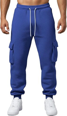 Wangdo Mens Cargo Sweatpants Heavyweight Elastic Waist Fleece Lined Joggers for Men with Pockets Baggy Drawstring Track Pants in Saudi Arabia