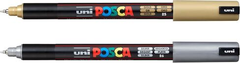 posca Authentic Marker Set, 2 Silver & Gold Professional Grade Paint Markers with 1MR Extra Fine Tip in Kuwait