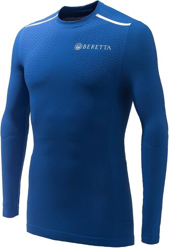 Beretta Flash Seamless Underwear Long Sleeve | High-Stretch Compression Shirt for Men | Long-Sleeve Workout Shirt | Navy and Beretta Blue, Large in Saudi Arabia