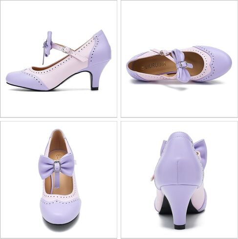 LIURUIJIA Women's Mary Jane Heels Vintage Two Tone Bow Pumps Round Toe Kitten Heel Dress Shoes for Wedding Tea Party Date Night in Saudi Arabia