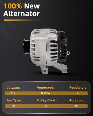 OCPTY Alternators Alternator 11725 1999-2003 for Chevrolet Malibu,2001-2003 for Oldsmobile Alero,1999 for Oldsmobile Cutlass,2001-2003 for Pontiac Grand Am GT 3.4L,12V 105Amp S6,Replaces 10464427 in Saudi Arabia