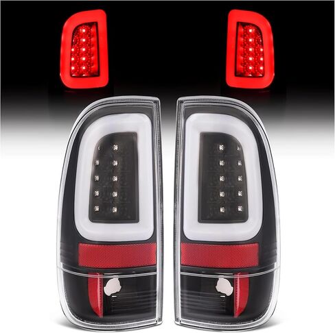 KUAFU زوج أضواء الذيل متوافقة مع 1997-2004 Ford F150 1999-2007 F250 F350 F450 F550 استبدال فائق التحمل لF85Z13404CA F85Z13405CA LED أنبوب شريط الذيل مصباح الفرامل الإسكان الأسود وعدسة واضحة in Saudi Arabia