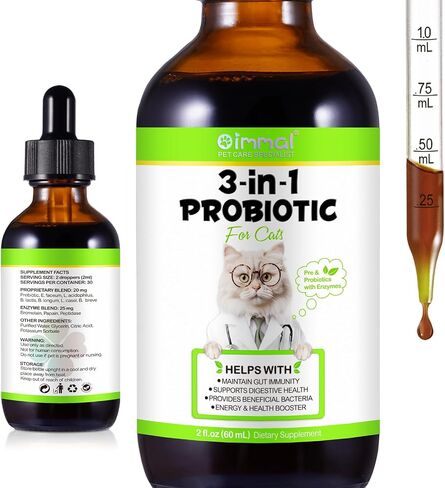 Probiotic for Cats, Natural 3 in 1 Cat Probiotic Drops Helps to Relieve Diarrhea, 60ml for Cats of All Ages, Supports Gut Health, with Digestive Enzymes & Prebiotics Liquid Supplement in Kuwait