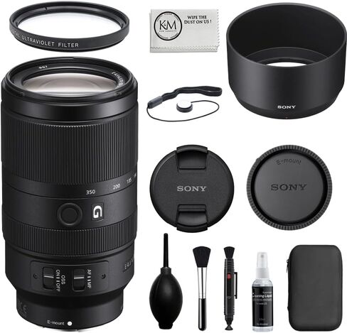 حزمة عدسة Sony Alpha 70-350mm F4.5-6.3 G OSS Super-Telephoto APS-C (أسود) مع منفاخ ملحقات متقدمة بكسل ومجموعة تنظيف | (SEL70350G) in Kuwait