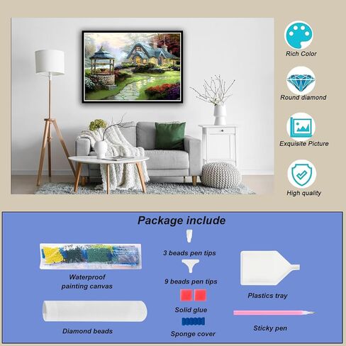 Hill Froeistung Landscape Scenery Diamond Art Painting Kits للبالغين: Country Diamond Art Painting Flower DIY 5D Diamond Art Kit Plans Full Decord （12 × 12inch） in Kuwait