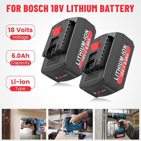 1-Pack 6.0Ah 18V Lithium Battery BAT609 and Battery Charger Kit Compatible with Bosch in Saudi Arabia