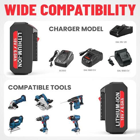 1-Pack 6.0Ah 18V Lithium Battery BAT609 and Battery Charger Kit Compatible with Bosch in Saudi Arabia