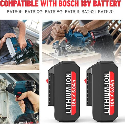 1-Pack 6.0Ah 18V Lithium Battery BAT609 and Battery Charger Kit Compatible with Bosch in Saudi Arabia