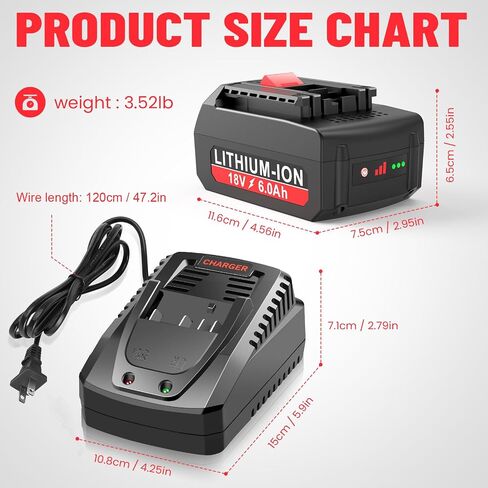 1-Pack 6.0Ah 18V Lithium Battery BAT609 and Battery Charger Kit Compatible with Bosch in Saudi Arabia