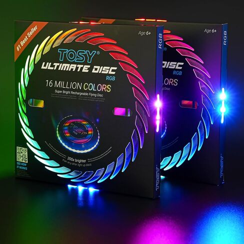 TOSY Flying Disc - 16 Million Color RGB or 36 LEDs, Extremely Bright, Smart Modes, Auto Light Up, Rechargeable, Cool Valentine, Easter, Birthday & Camping Gift for Men/Boys/Teens/Kids, 175g Frisbee in Kuwait