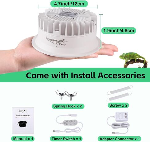 UVB Light for Reptiles, UVA UVB Reptile Light Fixture with Timer LED UVB Bulb for Bearded Dragon Gecko Turtle Chameleon Lizard Snake, Adjustable Brightness UVB Lamp for Reptile Tank Accessories, White in Kuwait