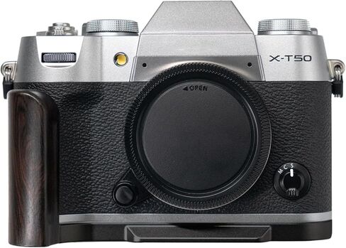 Camera Dedicated Grip · Retro Solid Wood L Shaped Handle for FUJIFILM X-T50 XT50 · Built-in Arca Quick Release Plate+1/4-inch Threaded Hole+Hand Strap Hole (African Blackwood Silver) in Kuwait