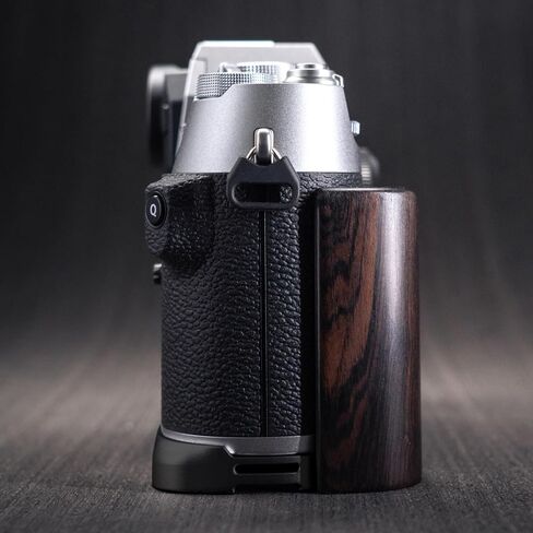 Camera Dedicated Grip · Retro Solid Wood L Shaped Handle for FUJIFILM X-T50 XT50 · Built-in Arca Quick Release Plate+1/4-inch Threaded Hole+Hand Strap Hole (African Blackwood Silver) in Kuwait
