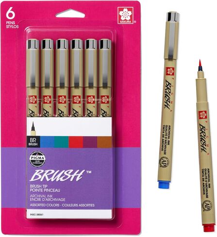 Sakura Pigma Micron Brush Ambens - أقلام الحبر الأسود والملون - الأقلام للكتابة أو الرسم أو اليومية - الحبر الأسود والمتنوع - Nibs - 8 Pack in Kuwait