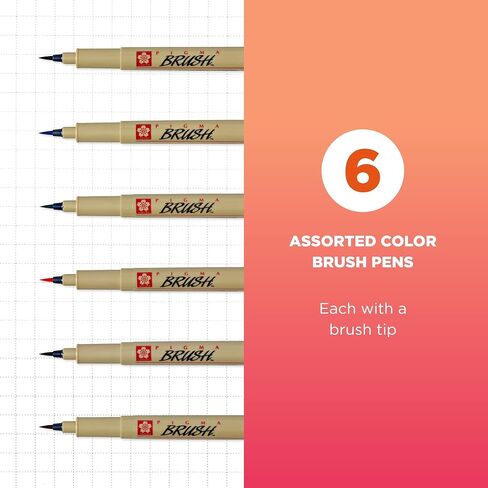 Sakura Pigma Micron Brush Ambens - أقلام الحبر الأسود والملون - الأقلام للكتابة أو الرسم أو اليومية - الحبر الأسود والمتنوع - Nibs - 8 Pack in Kuwait