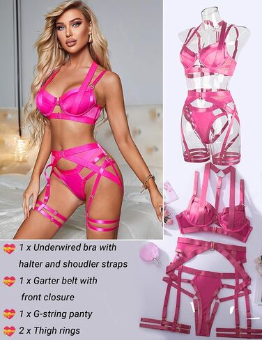 مجموعة الملابس الداخلية المثيرة المشاغب مع Underwire رفع حزام الرباط الملابس الداخلية مجموعة الملابس الداخلية الصدرية واللباس الداخلي 5 قطعة الملابس الداخلية in Kuwait