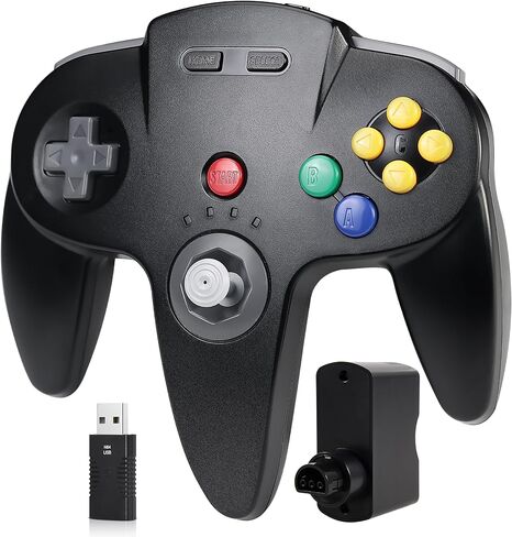 2.4 GHz Wireless N64 Switch Online Controller, USB Receiver, Compatible with Windows PC Laptop iOS Mac Raspberry Pi, Switch Online/NSO - (Rechargeable) (Plug and Play) Black in Saudi Arabia
