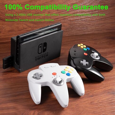 2.4 GHz Wireless N64 Switch Online Controller, USB Receiver, Compatible with Windows PC Laptop iOS Mac Raspberry Pi, Switch Online/NSO - (Rechargeable) (Plug and Play) Black in Saudi Arabia