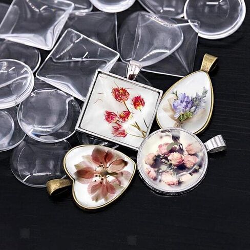 BetterJonny 48pcs Reshelant Pendant Rays ، 4 أشكال صواني المعلقات مجموعة بما في ذلك 24pcs سحر الفراغات الواضحة و 24pcs cabochons الزجاجية لصنع المجوهرات DIY (2 لون) in Kuwait