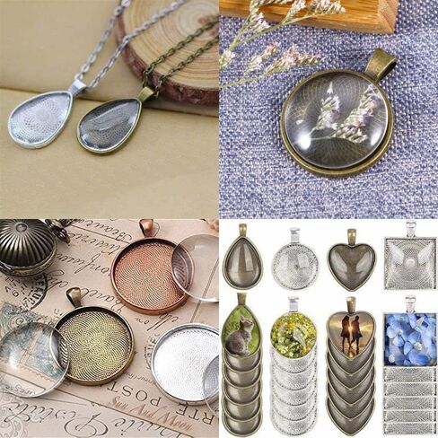 BetterJonny 48pcs Reshelant Pendant Rays ، 4 أشكال صواني المعلقات مجموعة بما في ذلك 24pcs سحر الفراغات الواضحة و 24pcs cabochons الزجاجية لصنع المجوهرات DIY (2 لون) in Kuwait