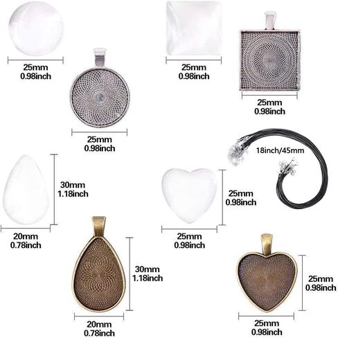 BetterJonny 48pcs Reshelant Pendant Rays ، 4 أشكال صواني المعلقات مجموعة بما في ذلك 24pcs سحر الفراغات الواضحة و 24pcs cabochons الزجاجية لصنع المجوهرات DIY (2 لون) in Kuwait